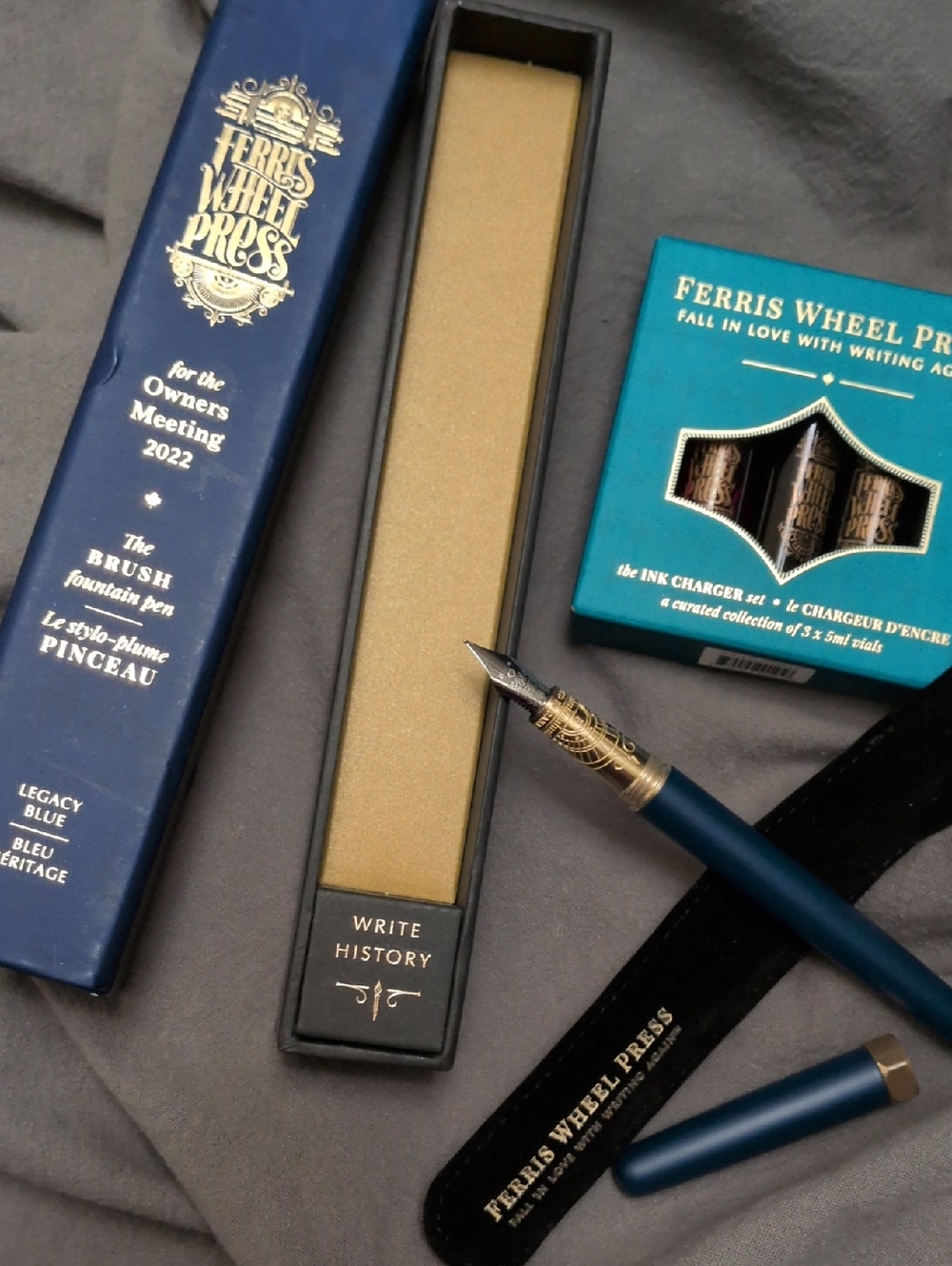NEW Ferris Wheel Press Legacy Blue Brush Fountain Pen AND BONUS INK